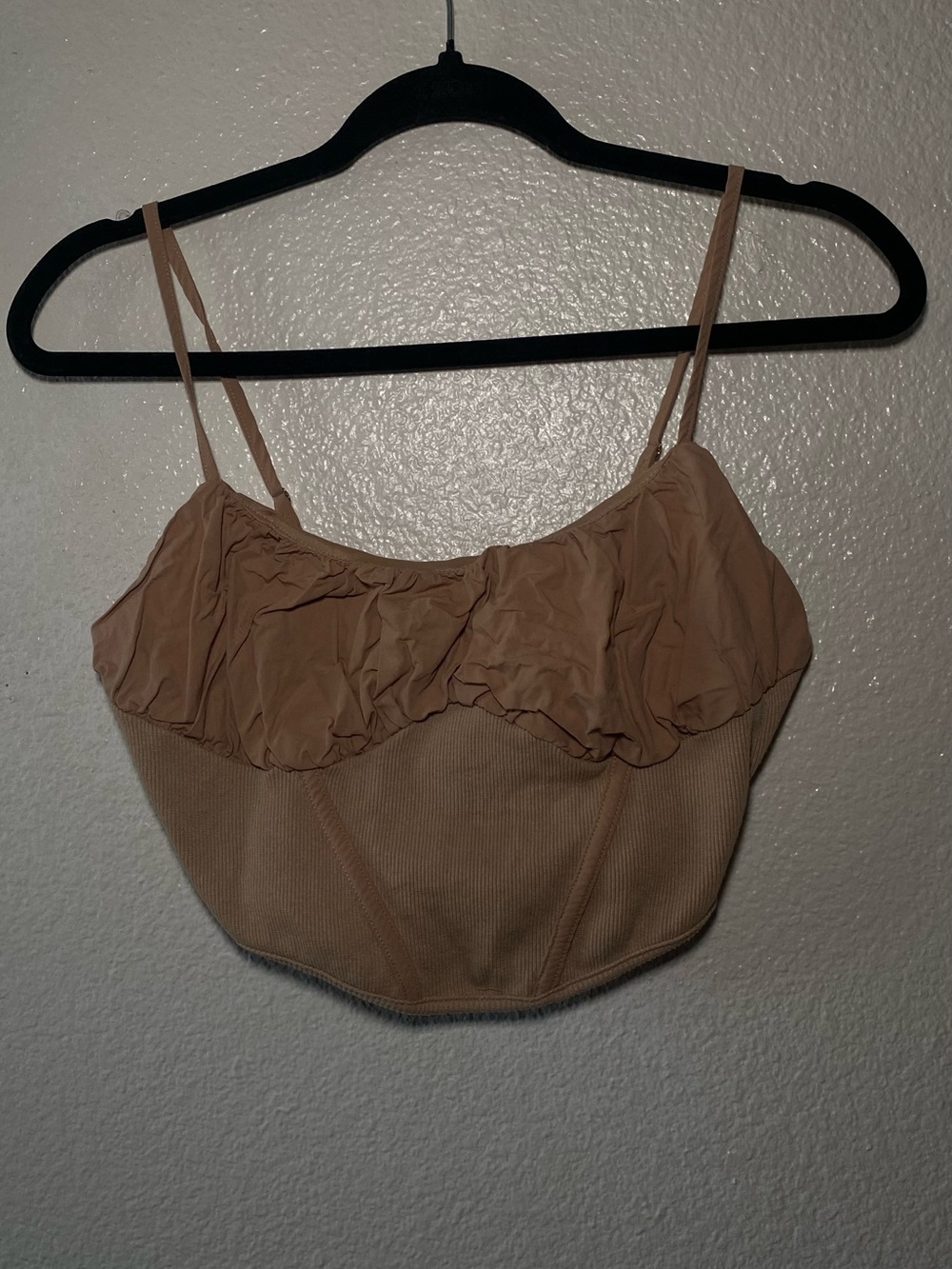 Timing Beige Ruffle Bustier Crop Top